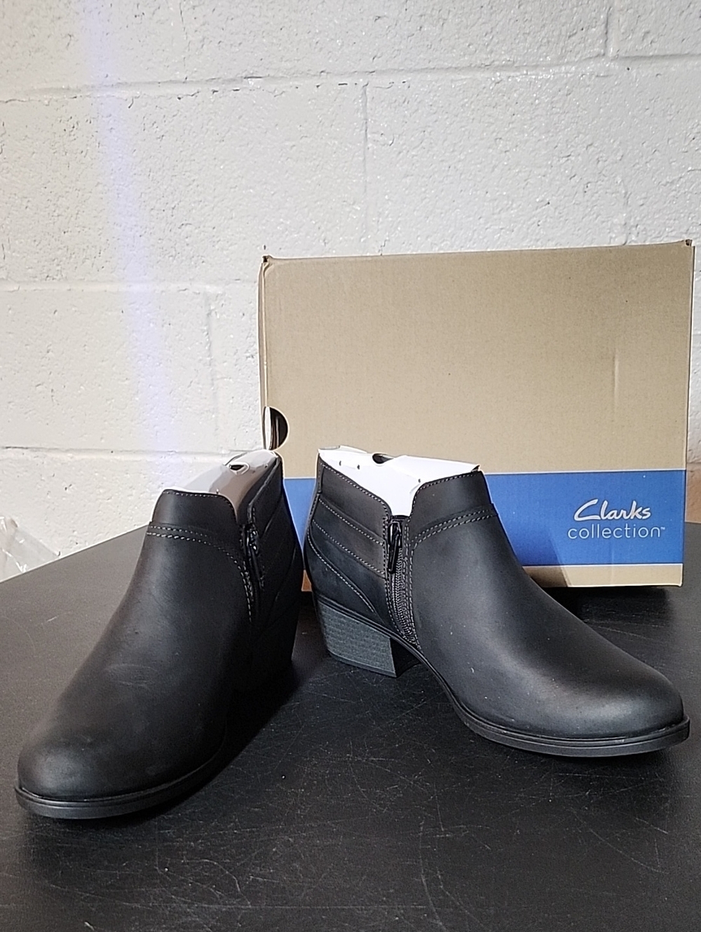 Clarks Black Low Heel Ankle Booties with Side Zip